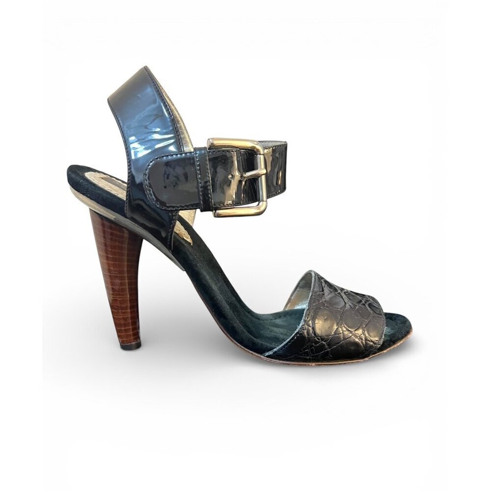 Dolce & Gabbana Croc Embossed Strappy Stiletto Heels in Black Size 38.5